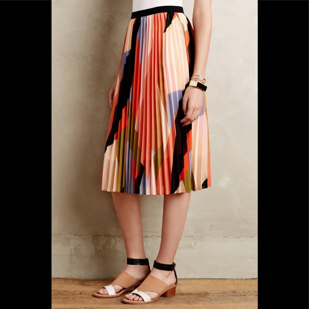 Anthropologie HD in Paris Pleated Colorblock Midi Skirt